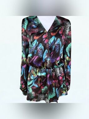 Boston Proper Silky Butterfly Rhinestone Tunic Top Size XS